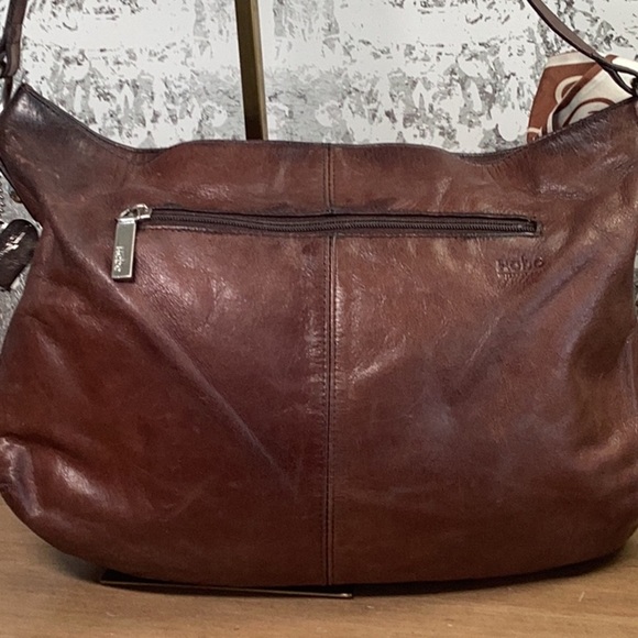 Hobo Brand Chic Brown Leather Hobo Bag with Scarf Accent, good used condition. - Picture 8 of 15